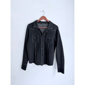 Women's Metric Knits Black Snap Front Knit Shirt Jacket Size M